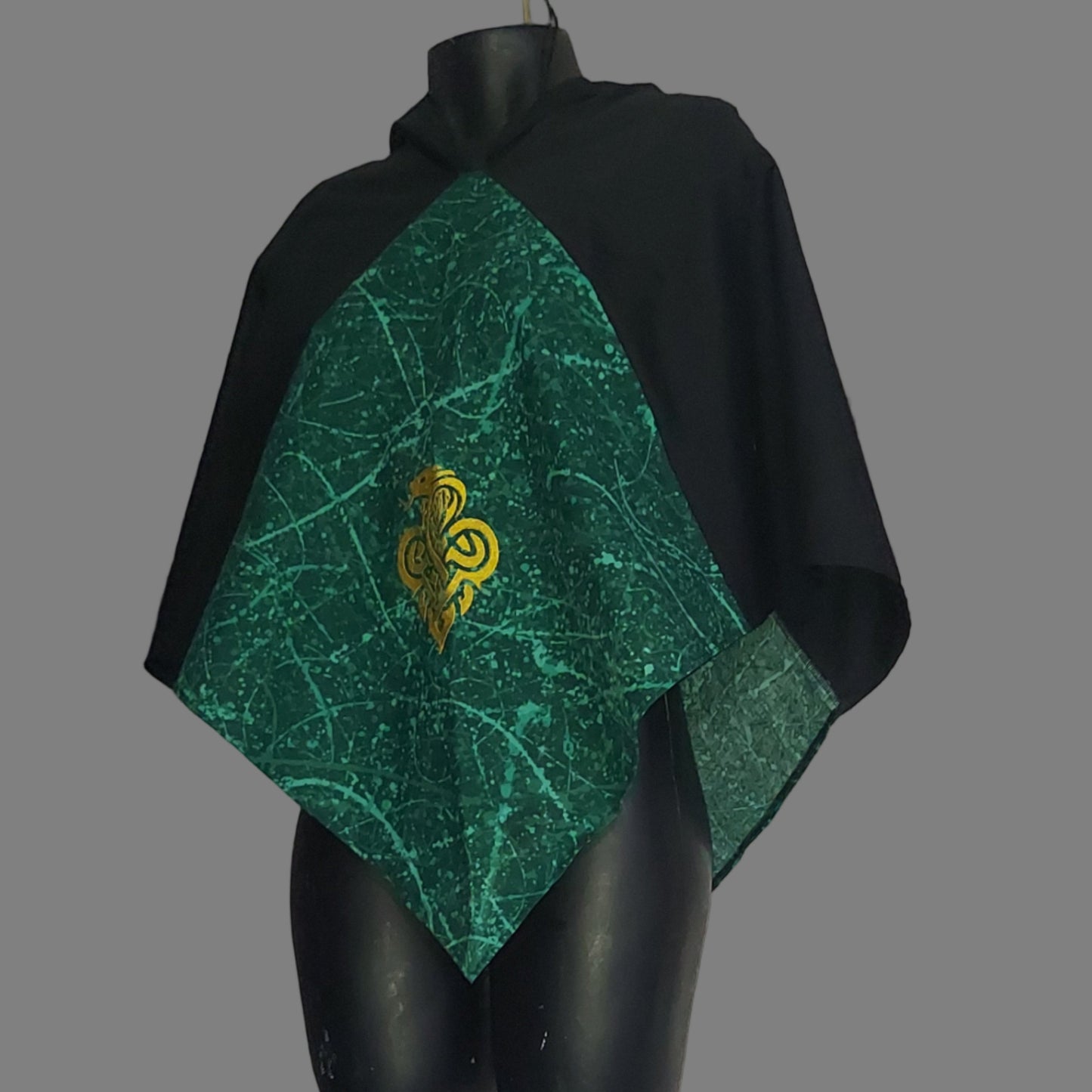 Embroidered Hood - Green and Black with Golden Serpent