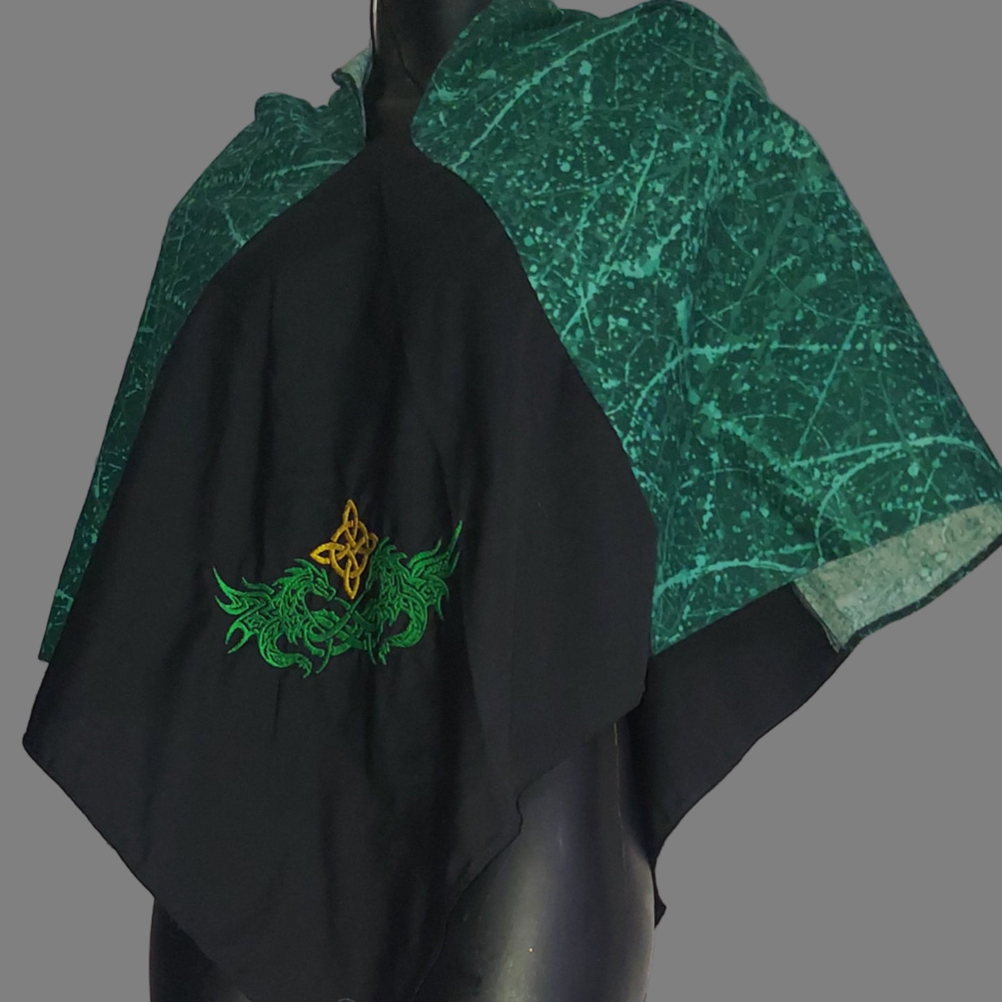 Embroidered Hood - Green and Black with Dragons