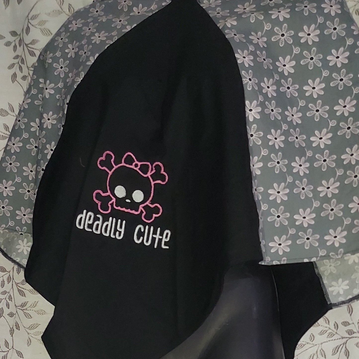 Embroidered Hood - Pink and Gray - Deadly Cute