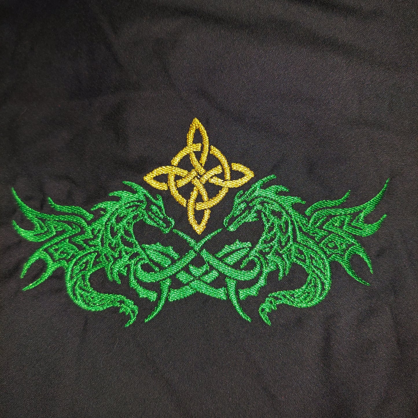 Embroidered Hood - Green and Black with Dragons