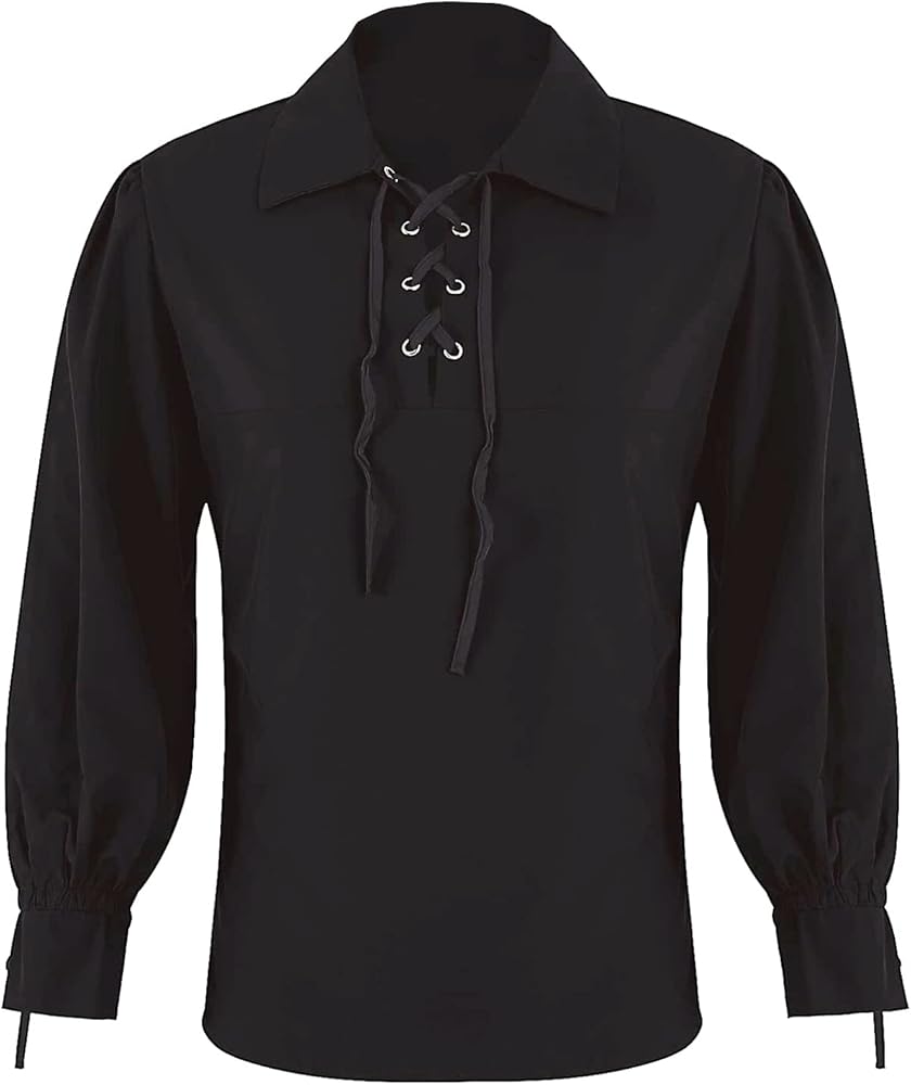 Mens Medieval Lace Up Shirt Black XL