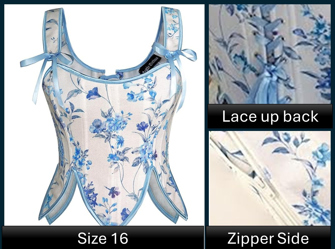 Scarlet Darkness Corset - Floral Blue Size 16