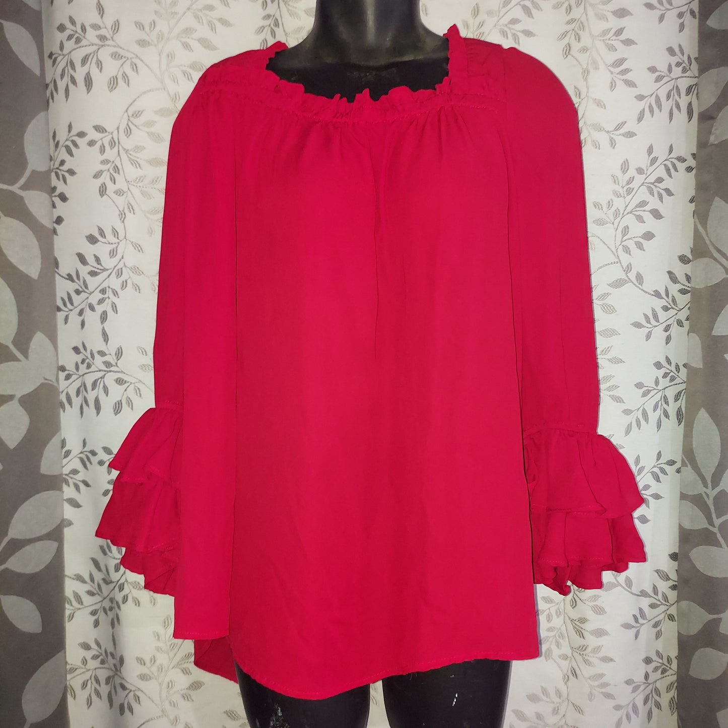 Peasant Shirt Red with Ruffles Size 18/20