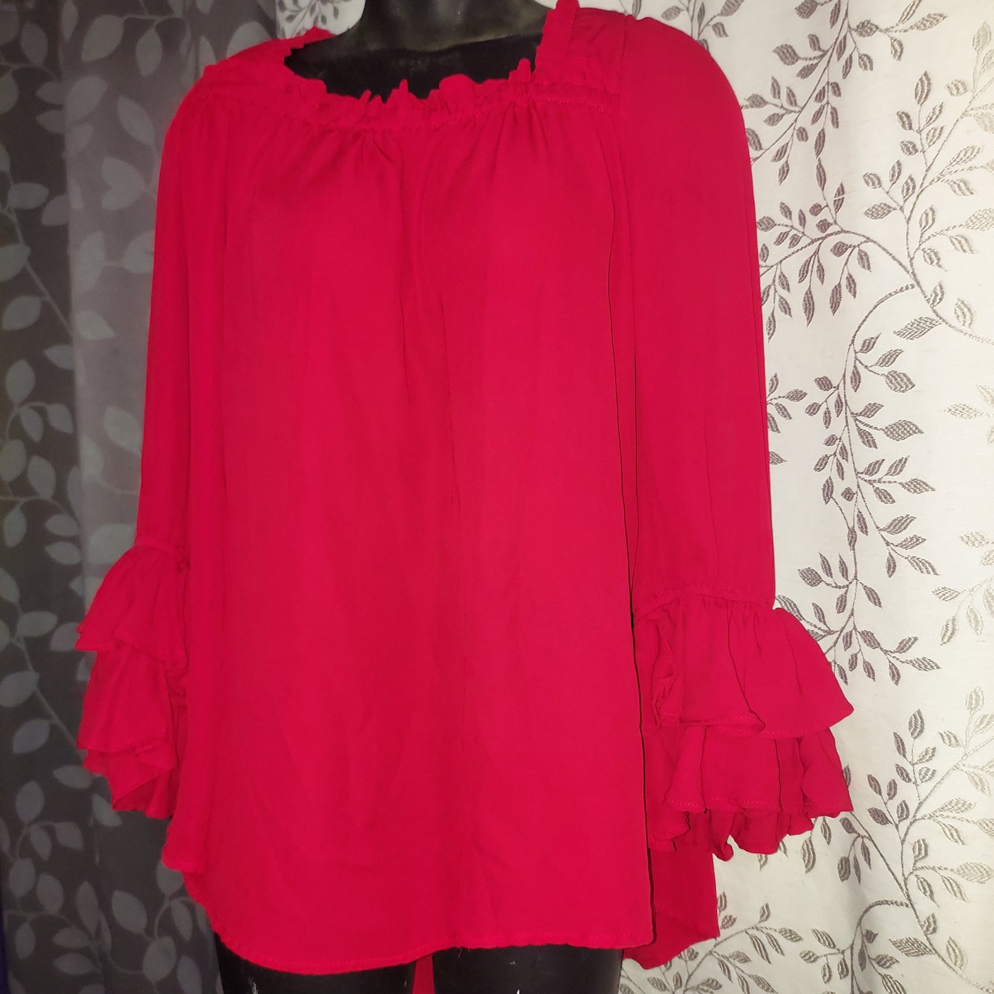Peasant Shirt Red with Ruffles Size 18/20