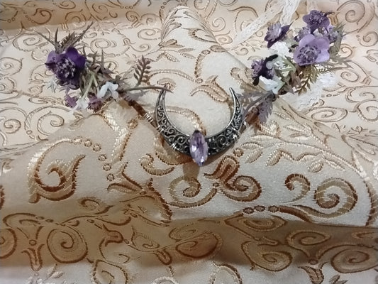 Elven Crown Purple Flowers with Moon