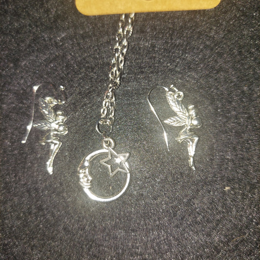 Fairies and Moon Necklace and Earring Set