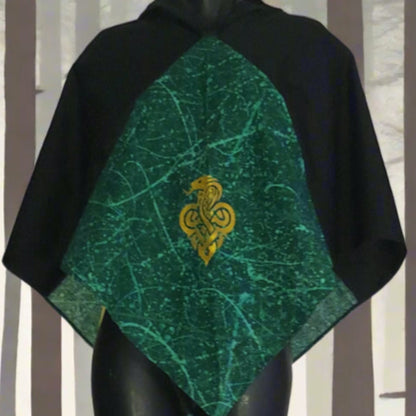 Embroidered Hood - Green and Black with Golden Serpent