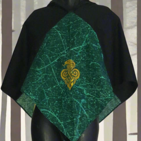 Embroidered Hood - Green and Black with Golden Serpent