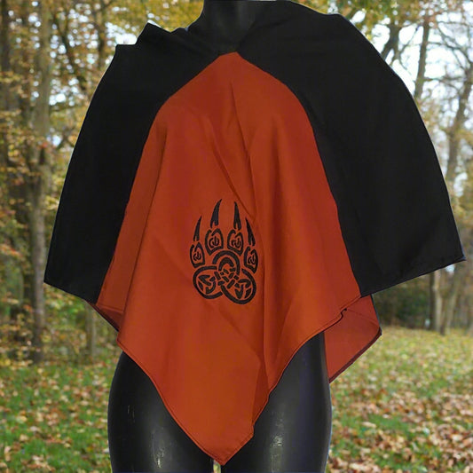 Embroidered Hood - Black and Burnt Orange - Bear Claw