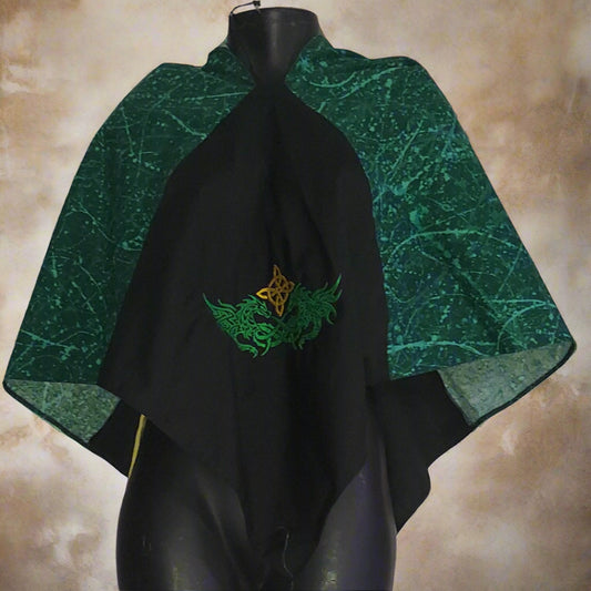 Embroidered Hood - Green and Black with Dragons