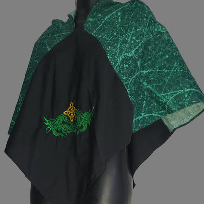 Embroidered Hood - Green and Black with Dragons