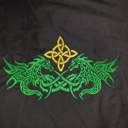 Embroidered Hood - Green and Black with Dragons