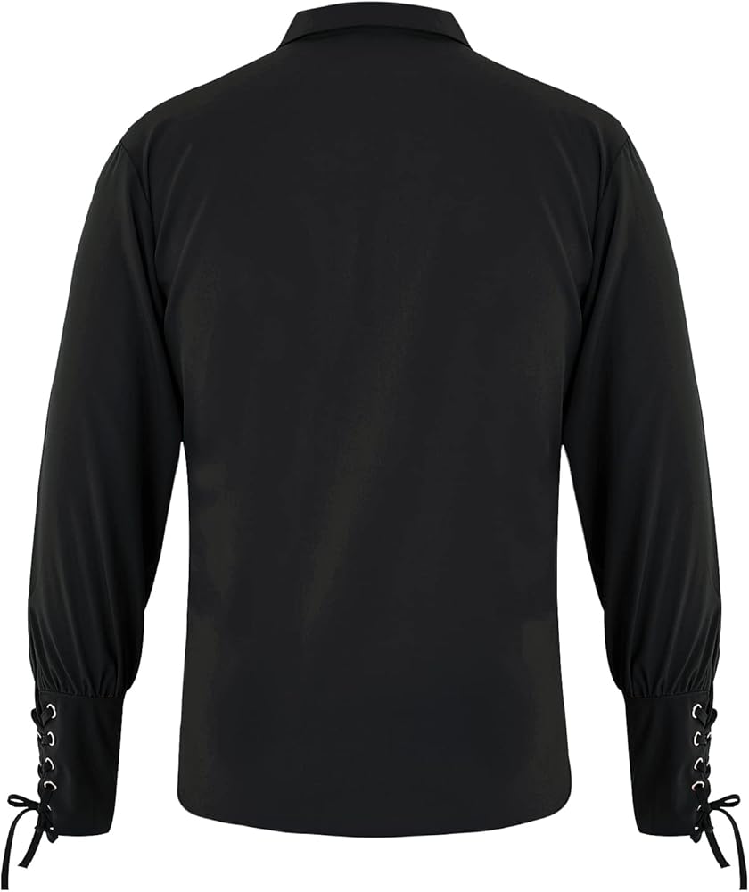 Mens Medieval Lace Up Shirt Black 3XL