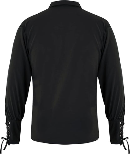 Mens Medieval Lace Up Shirt Black 3XL