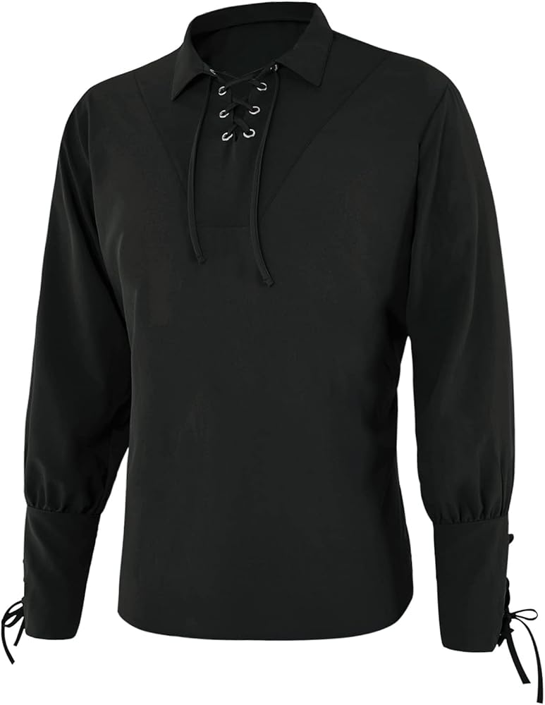 Mens Medieval Lace Up Shirt Black 3XL