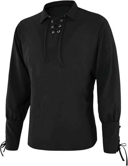Mens Medieval Lace Up Shirt Black 3XL