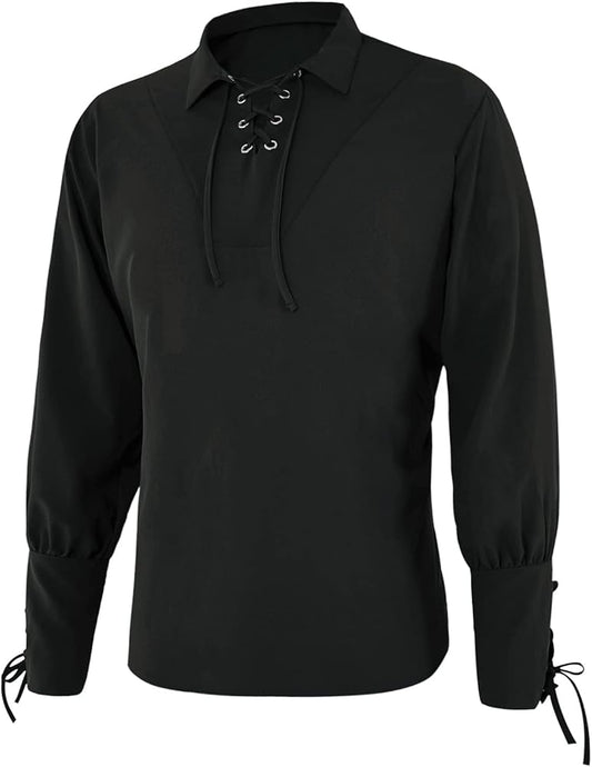Mens Medieval Lace Up Shirt Black 3XL
