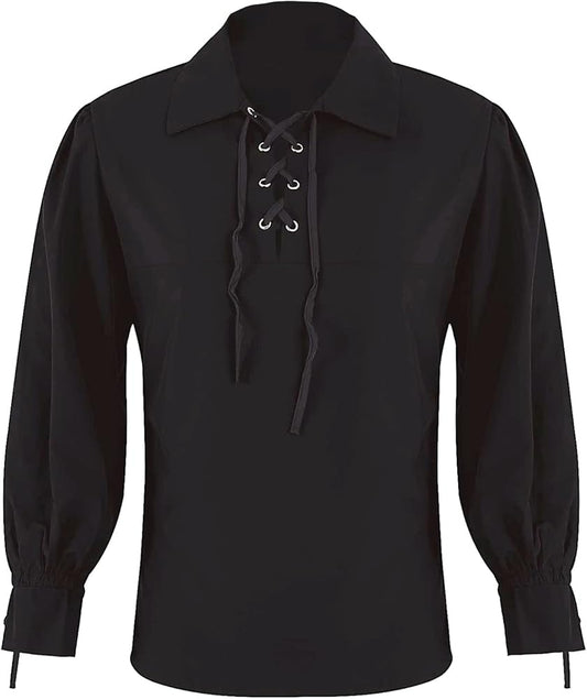 Mens Medieval Lace Up Shirt Black XL