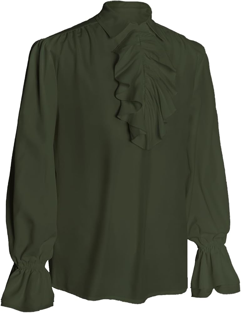 Mens Pirate Ruffle Shirt Green M