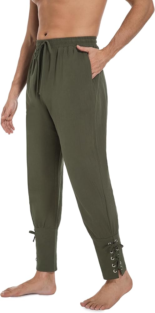 Mens Medieval Ankle Banded Pants Green L