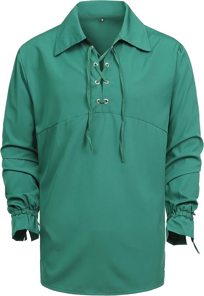 Mens Medieval Lace Up Shirt Green M