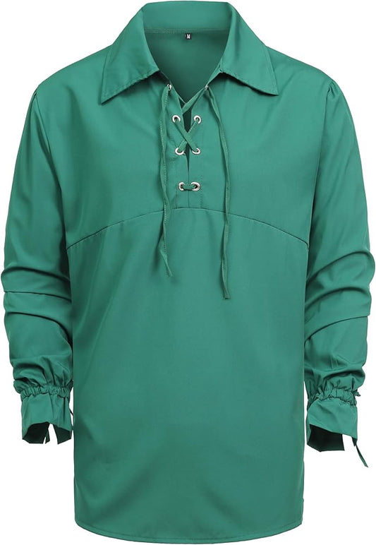 Mens Medieval Lace Up Shirt Green M