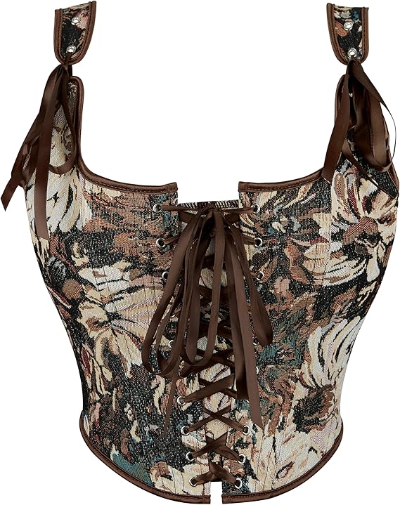 Lace Up Corset - Brown Floral