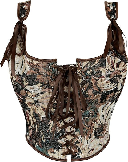 Lace Up Corset - Brown Floral