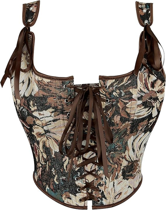 Lace Up Corset - Brown Floral