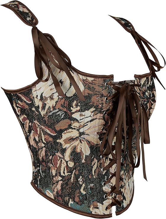 Lace Up Corset - Brown Floral