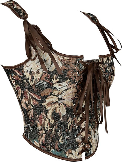 Lace Up Corset - Brown Floral