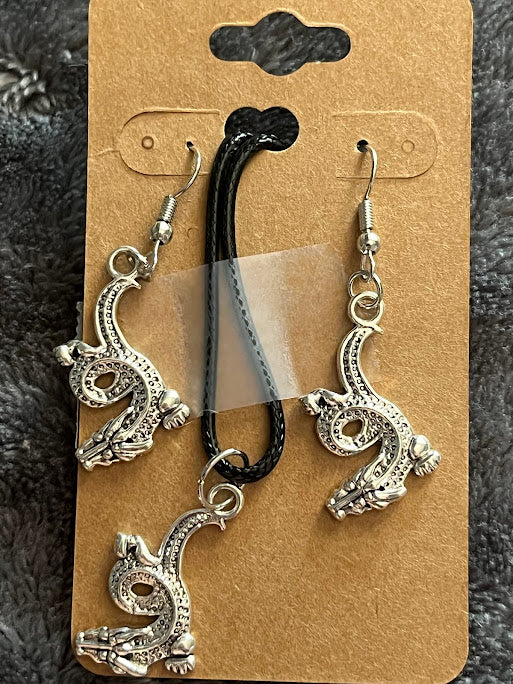 Swirly Dragon Necklace and Earrings