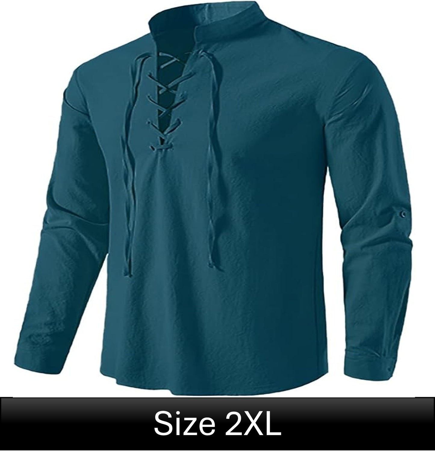 Long Sleeve Lace Up Shirt - Teal