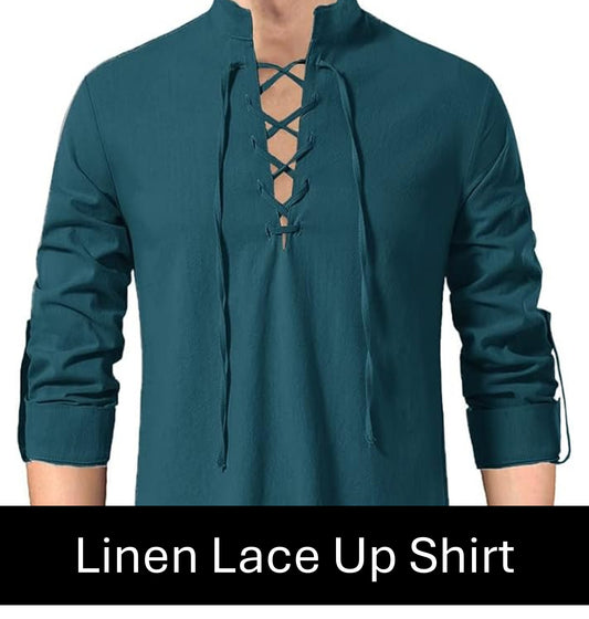 Long Sleeve Lace Up Shirt - Teal