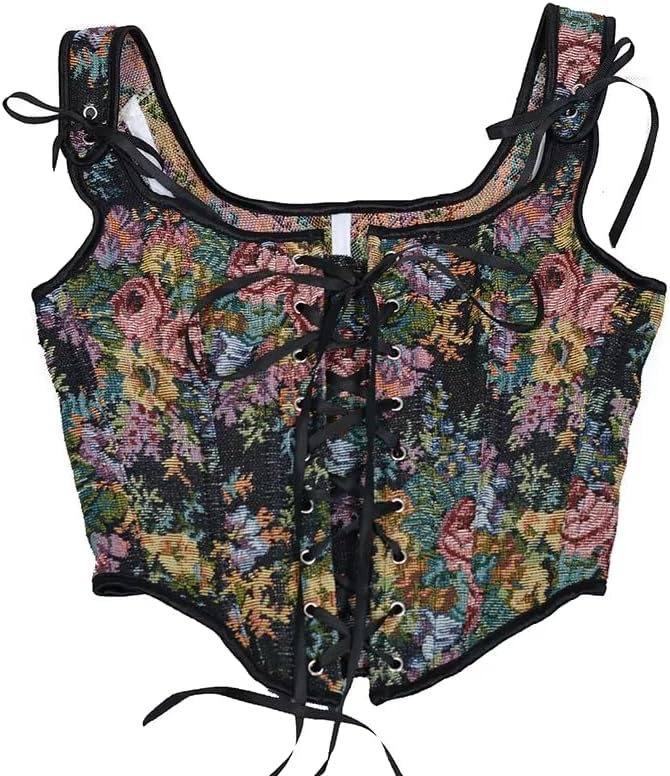 Lace Up Corset - Black Floral