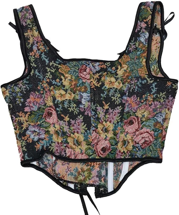 Lace Up Corset - Black Floral