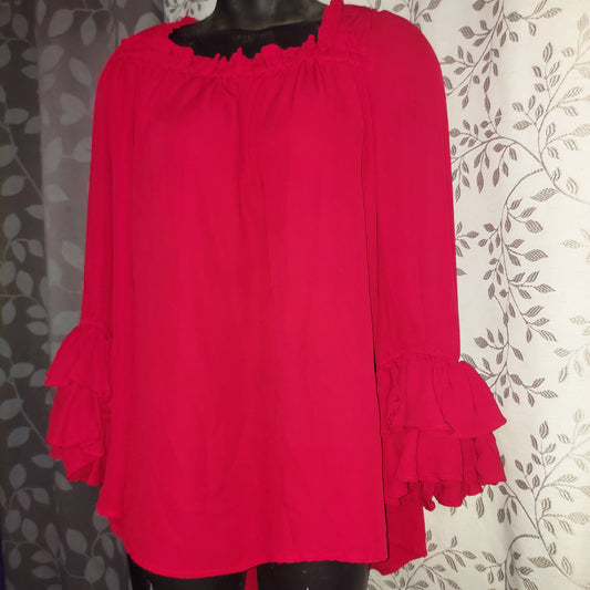Peasant Shirt Red with Ruffles Size 18/20