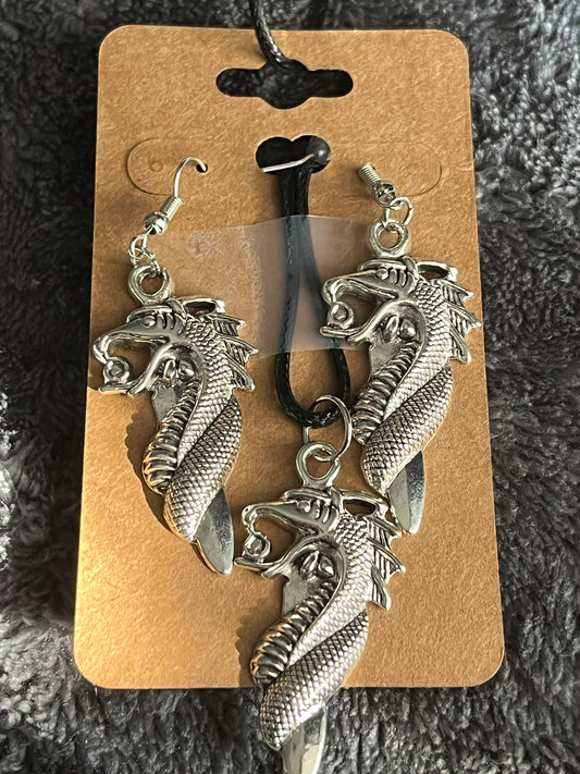 Dragon Head Necklace and Earring Set